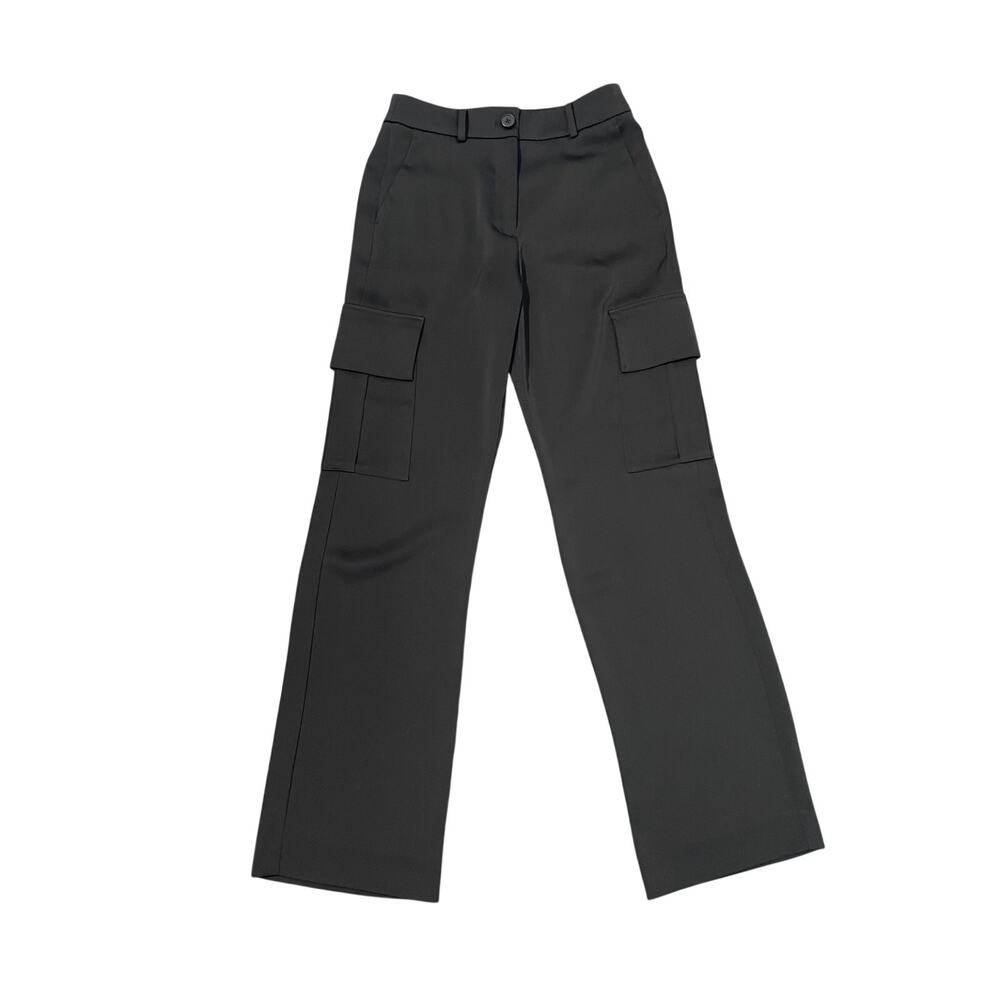 Milly Skye Satin Cargo Pants Women's 0 High Rise Wide Leg Black Streetwear